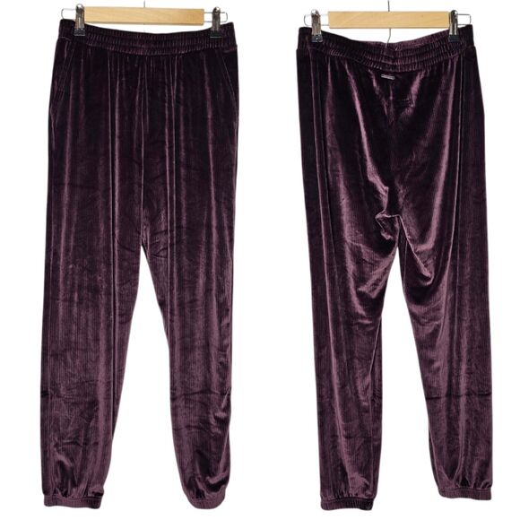 Victorias Secret Velour Lounge Set Purple Ribbed Crewneck Jogger TOP M/PANTS S - Picture 7 of 16